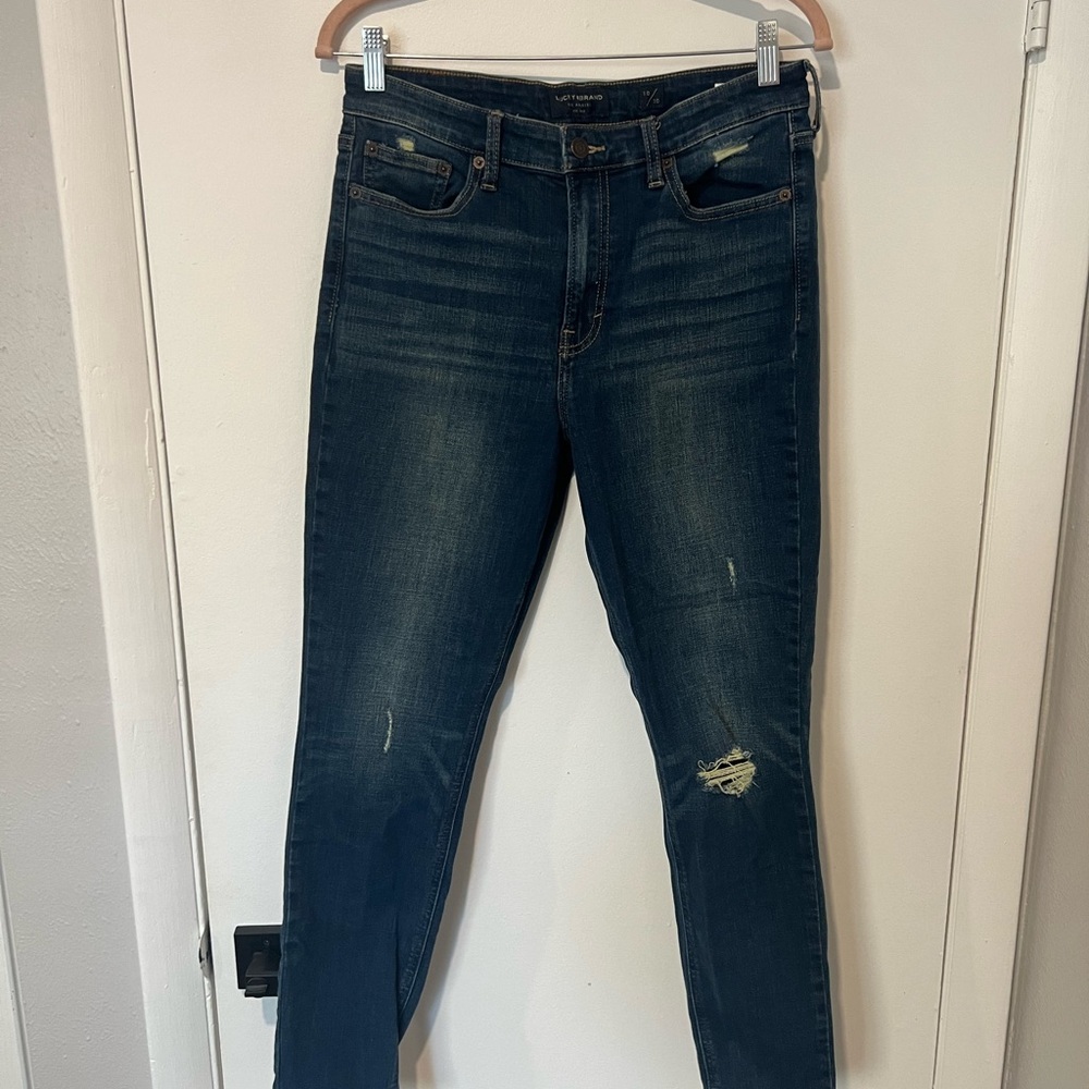 Lucky Brand Blue Straight Leg Jeans with Distressed Detailing